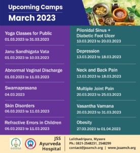 JSS-Ayurveda-Hospital-Mysuru, upcoming-camps-march-2023