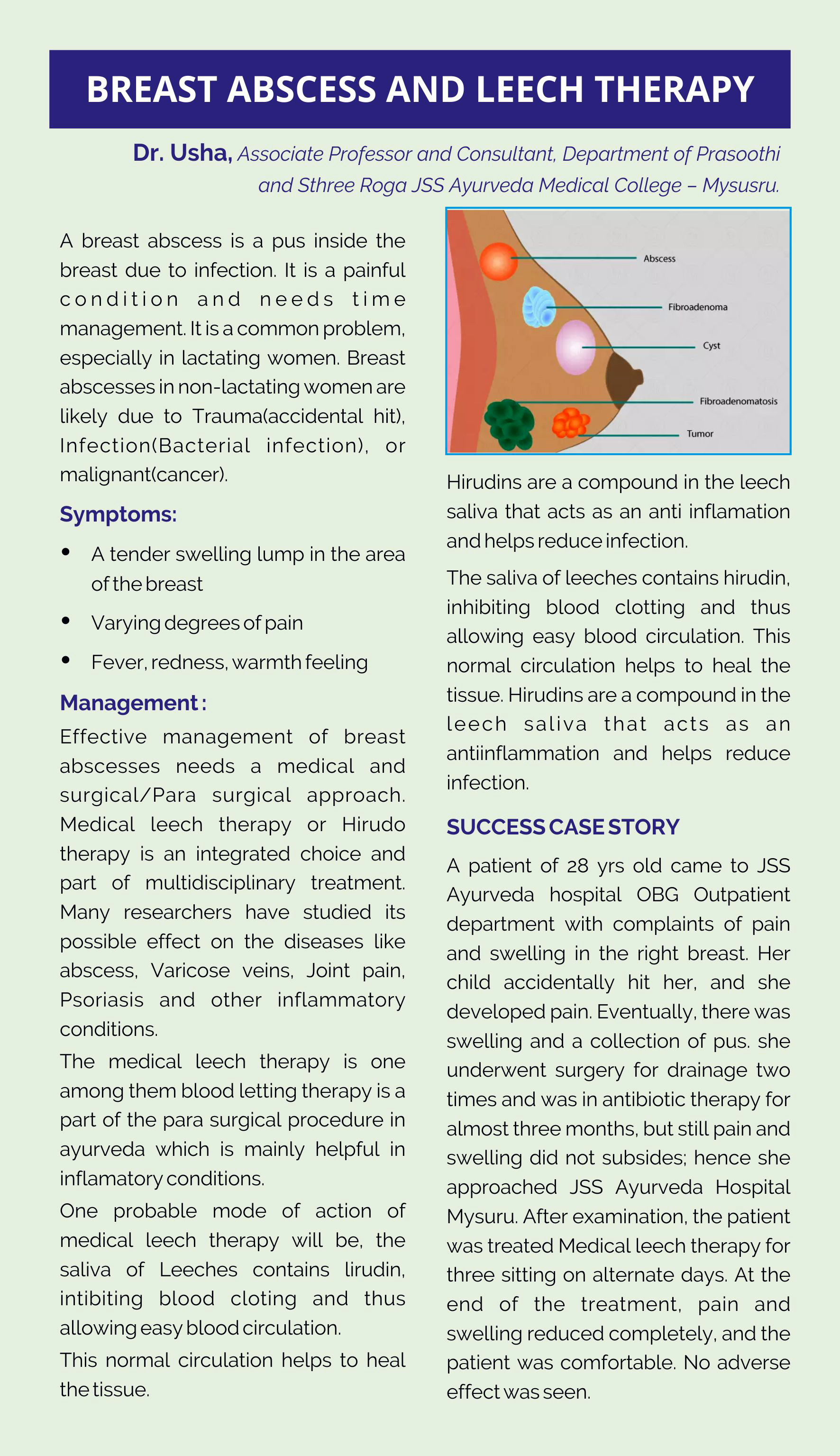JSS Ayurveda Hospital - BREAST ABSCESS AND LEECH THERAPY